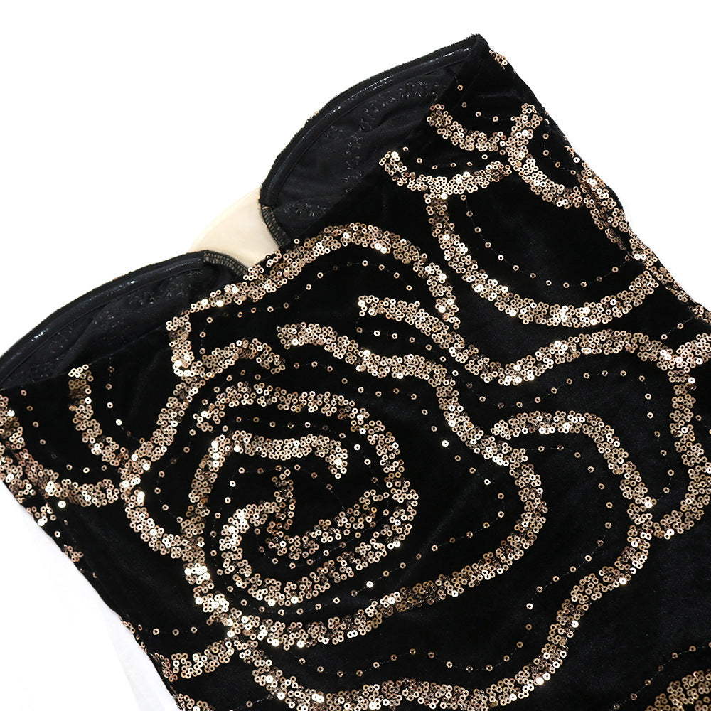 V-Neck Strapless Luxury Sequin Formal Party Long Dress 13