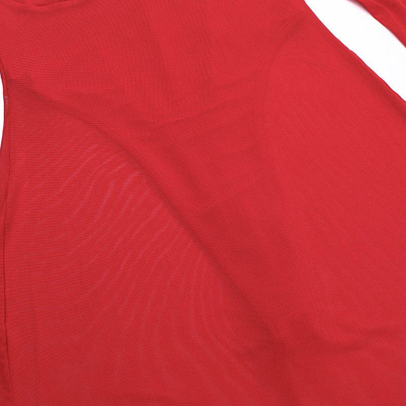 Women Fall Sexy Plunging Mesh Long-Sleeved Maxi Dress 16