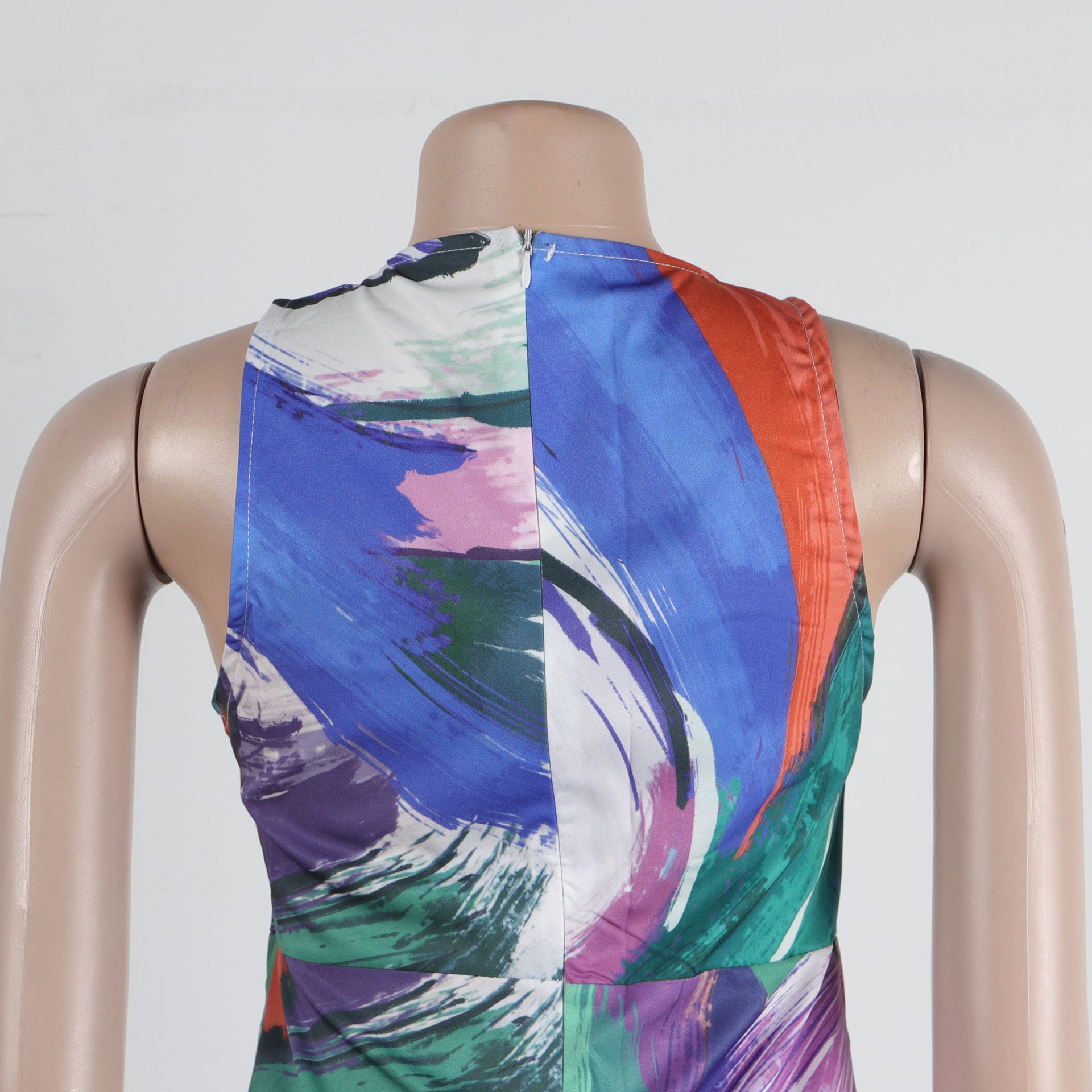 Fashion Sexy Slim Fit Hollow Printed Patchwork Sleeveless A-Line Dress 15