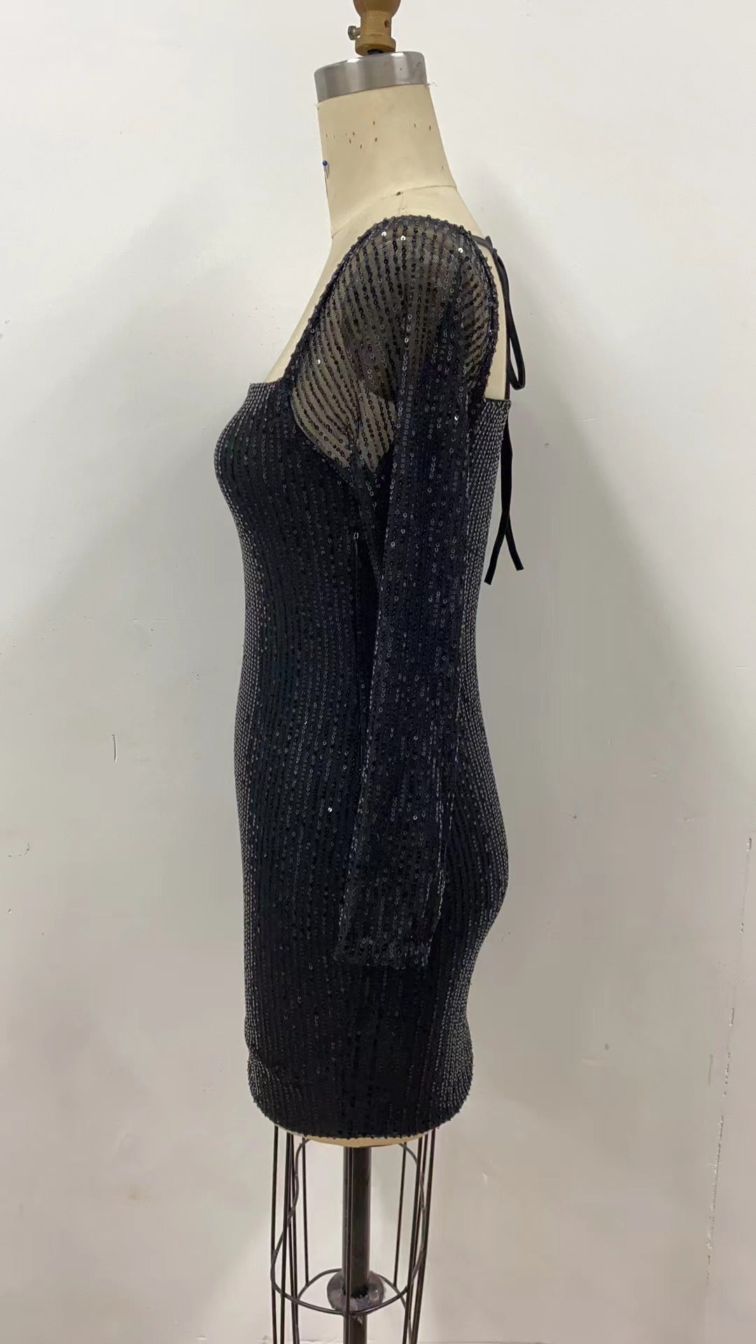 Sexy Long Sleeve Solid Color Sequin Evening Dress Slim Bodycon Dress 25