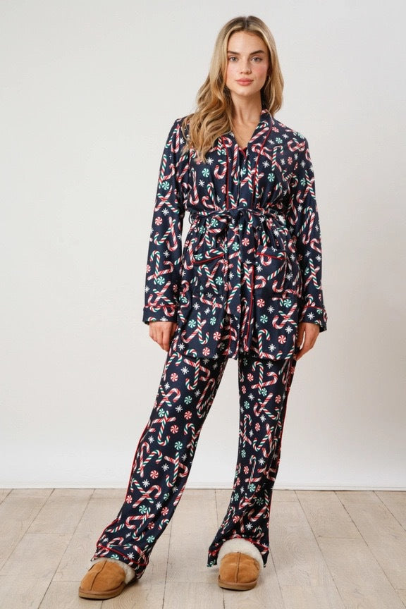 Christmas Women Printed Casual Long-Sleeve Top and Pajama Two-Piece Set 15