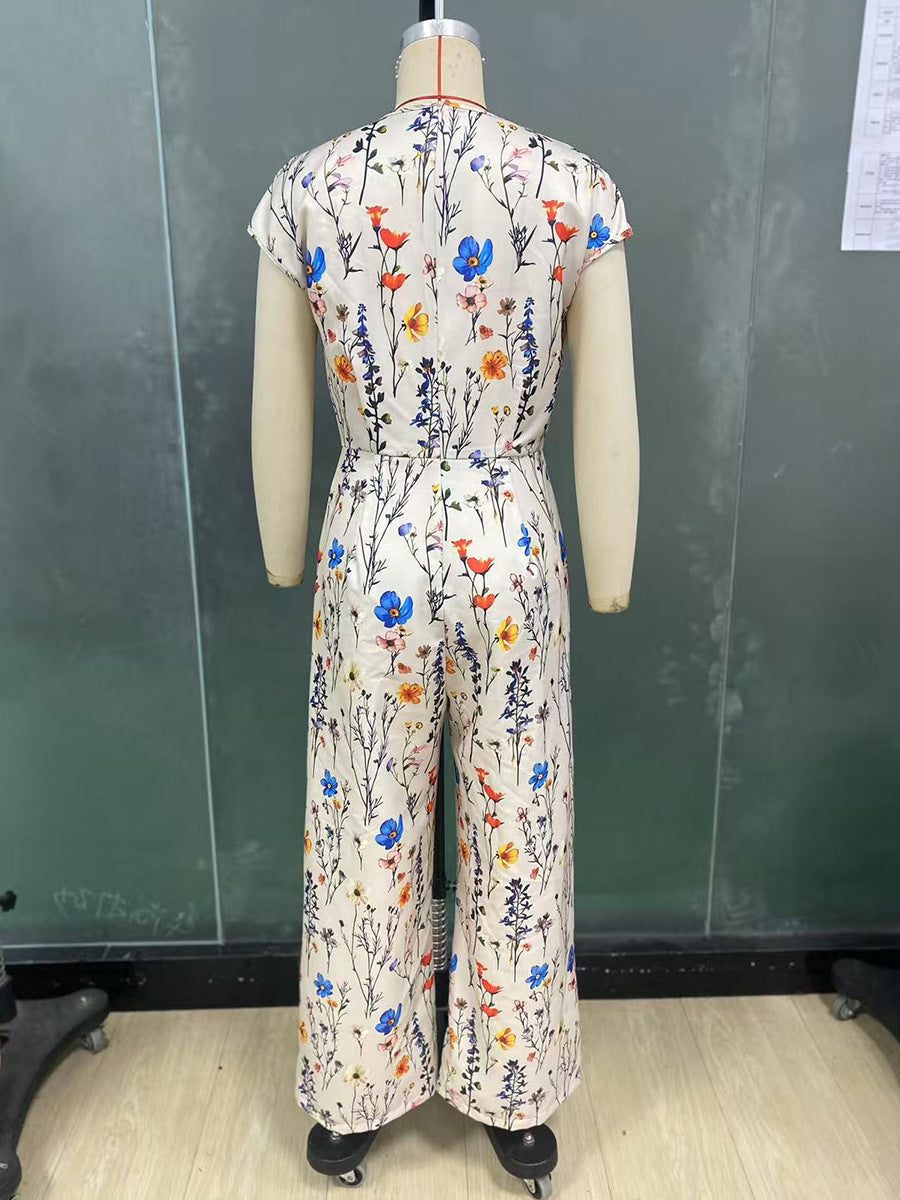 Women autumn printed short-sleeved wide-leg jumpsuit 6