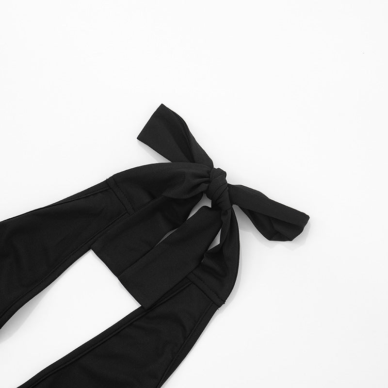 Women Spring and Summer Solid Halter Neck V Neck Backless Jumpsuit with Tie 23