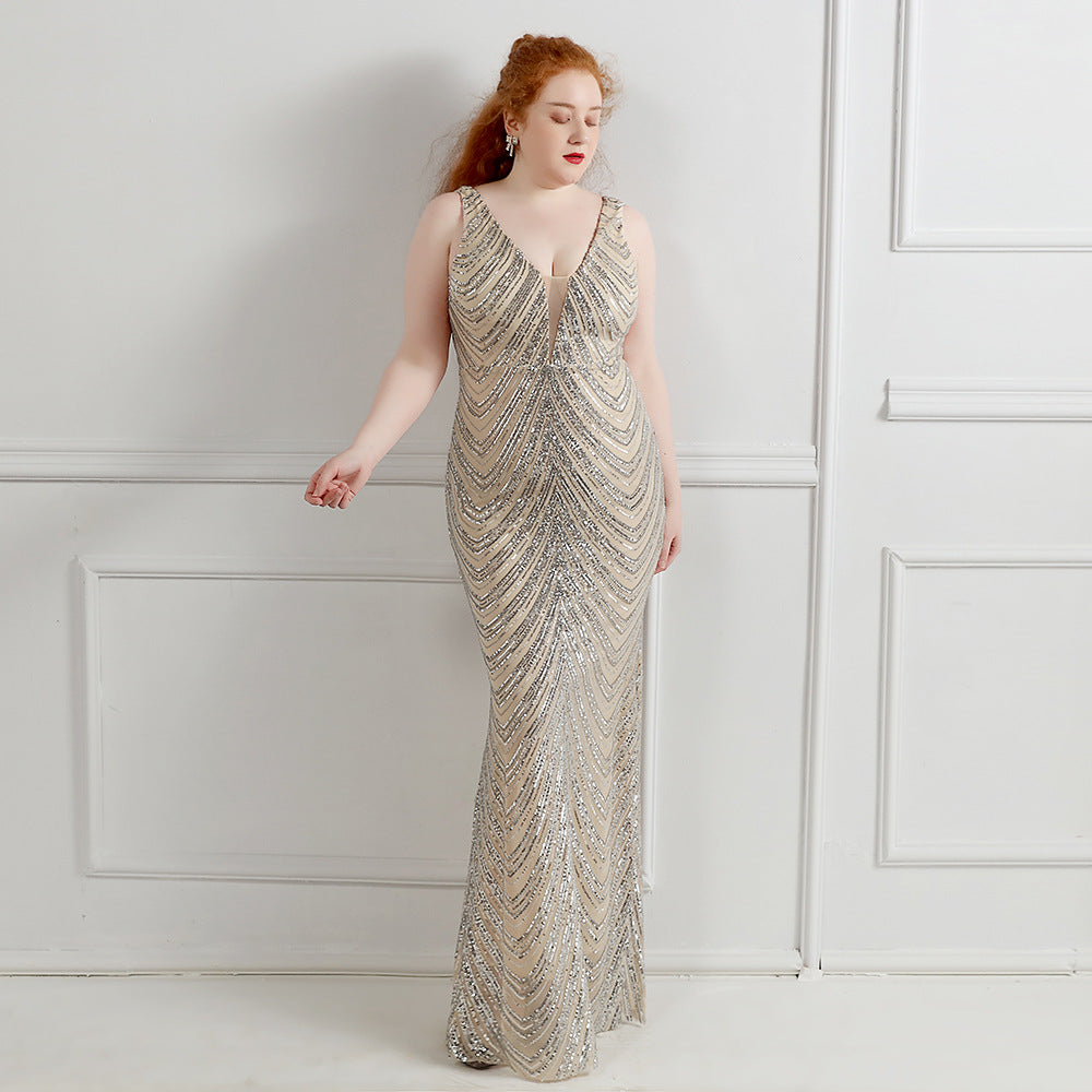 Plus Size Women Sequined Formal Party Maxi Mermaid Dress 6