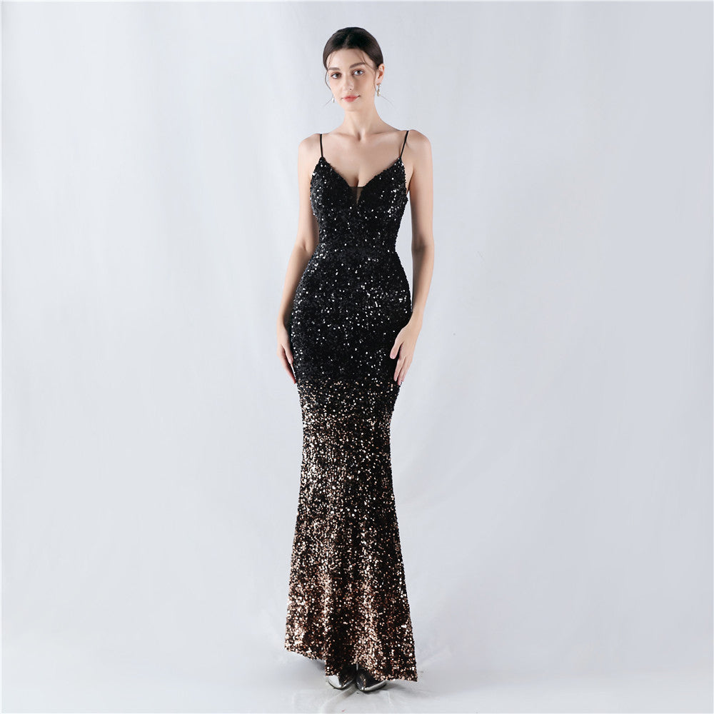 Gradient Sequins Sexy Strap Evening Dress 13