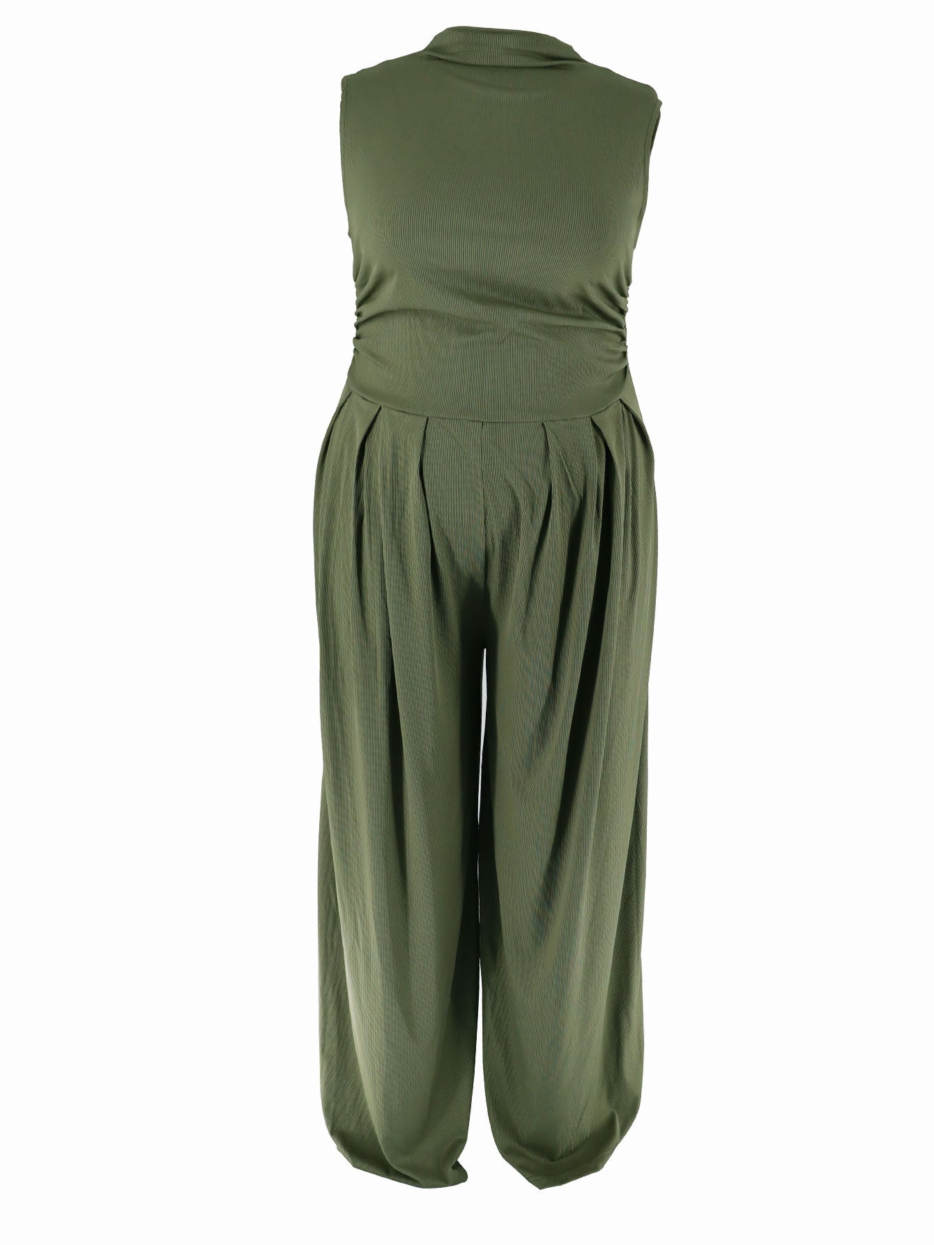 Summer Plus Size Women's Sleeveless High Waist Slim Wide Leg Jumpsuit