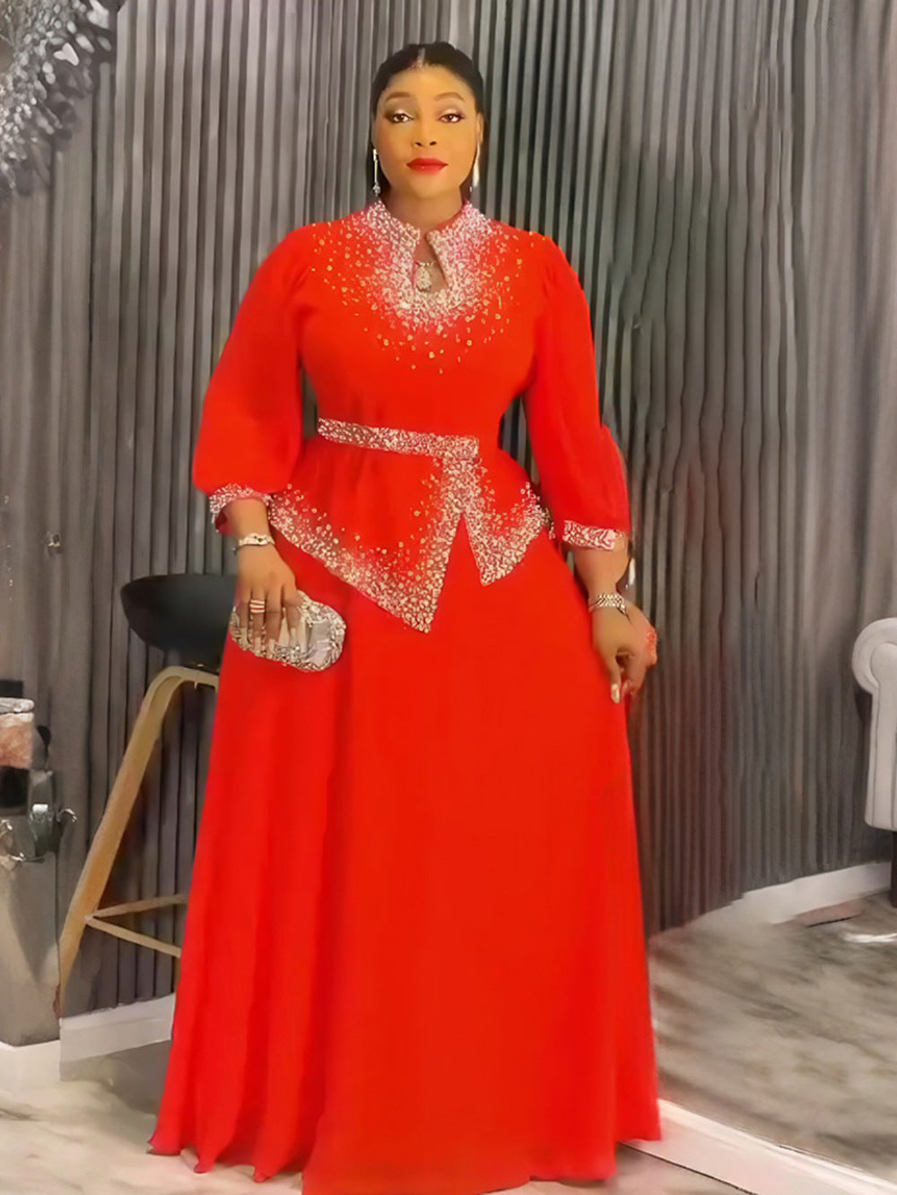 Career Women's Muslim Africa Beaded Fashion Plus Size Dress