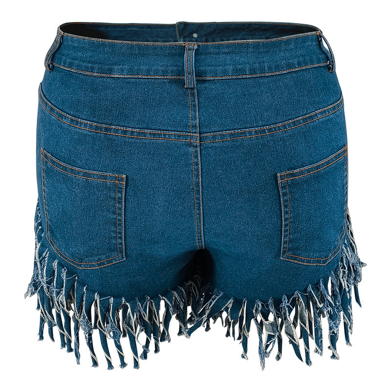 Plus Size Women's Denim Fringed Shorts 7