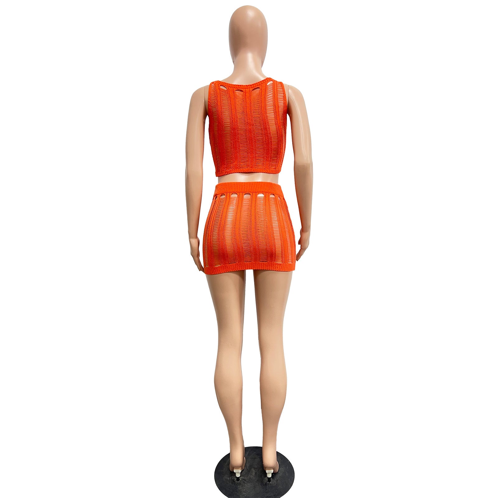 Women Sexy Knitting Hollow Tank Top and Skirt Two-piece Set 16
