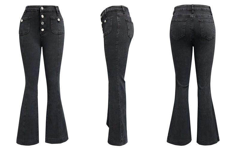 Spring Buttoned Slim Fit Women's High Waist Flare Denim Pants 12