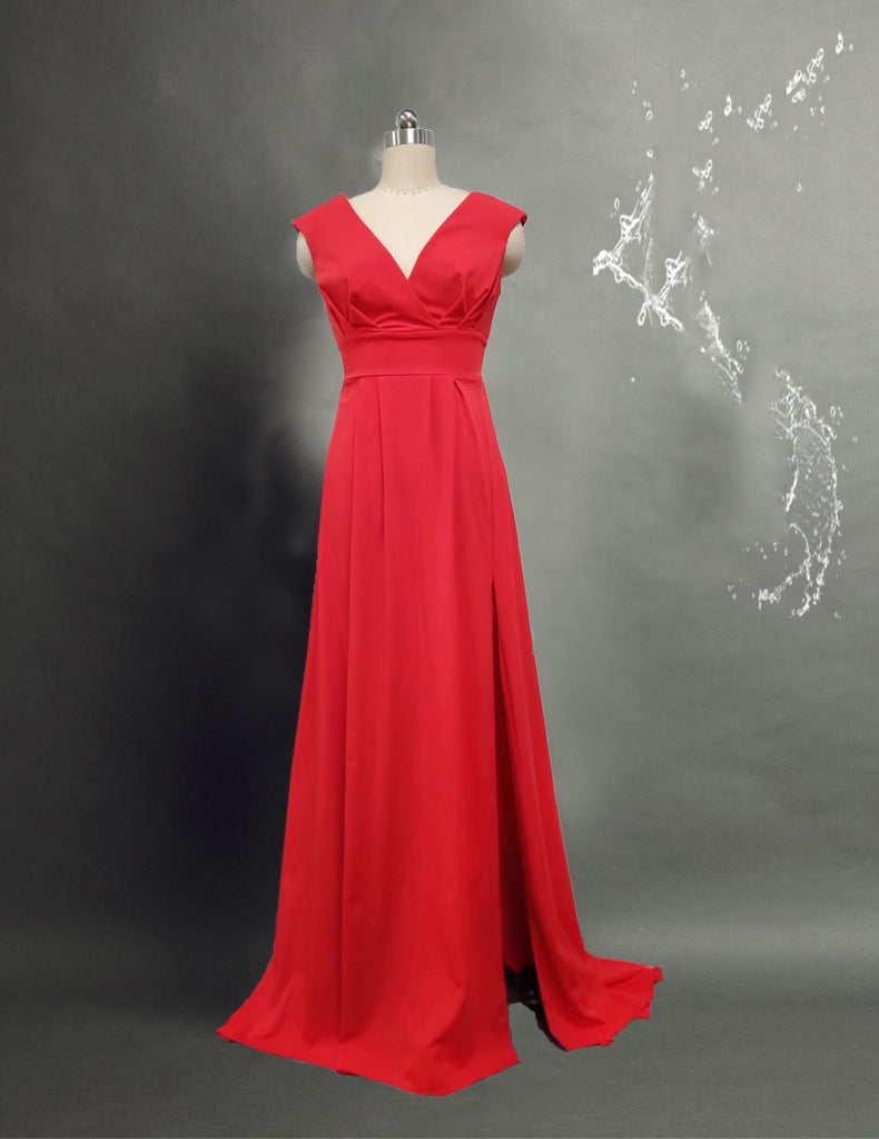 Women’s Chic Eveningwear Off Shoulder Solid Color Slit Maxi Dress 10