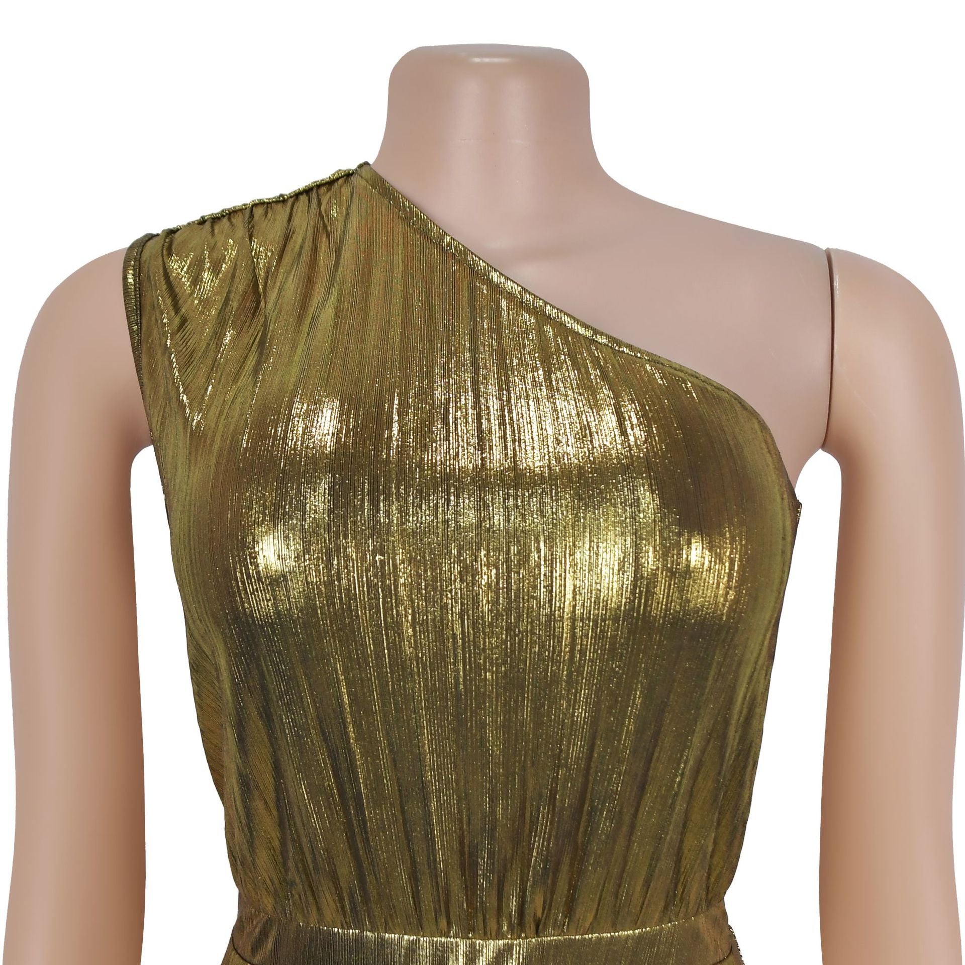 Women Elegant Shiny Slash Shoulder Sleeveless Solid Dress 9