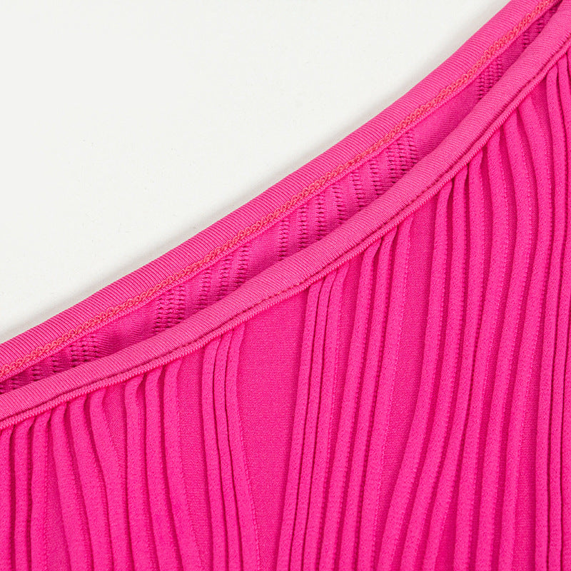 Women Summer Solid Sleeveless One Shoulder Corrugated Maxi Dress 10