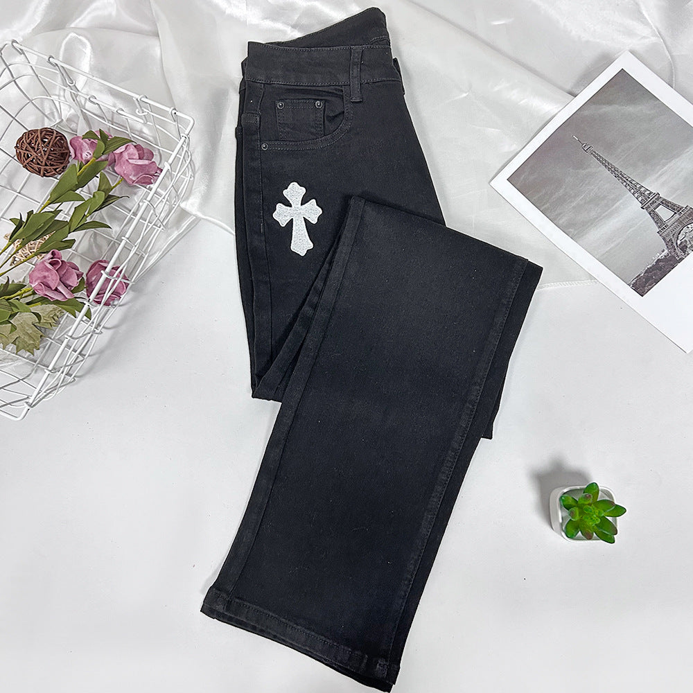 Sexy Low Rise Denim Embroidered Cutout Style Stretch Tight Fitting Pants 21