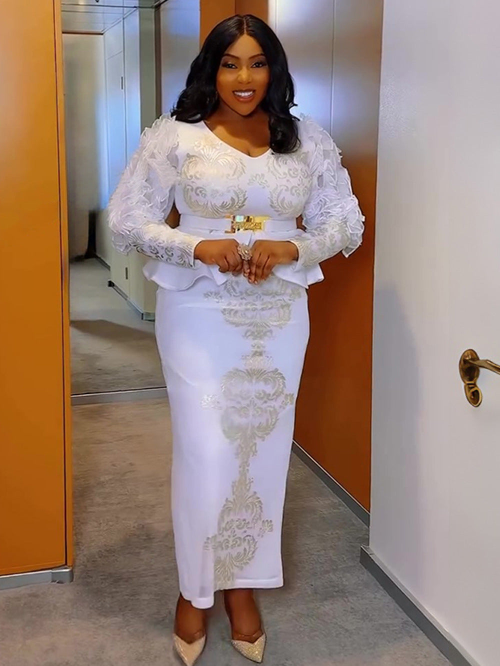 Plus Size African Women Beaded beaded v-neck dress