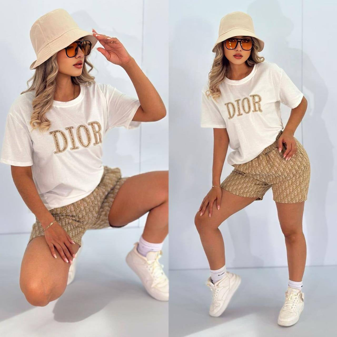 Women summer embroidery + printed short-sleeved top and shorts two-piece set 3