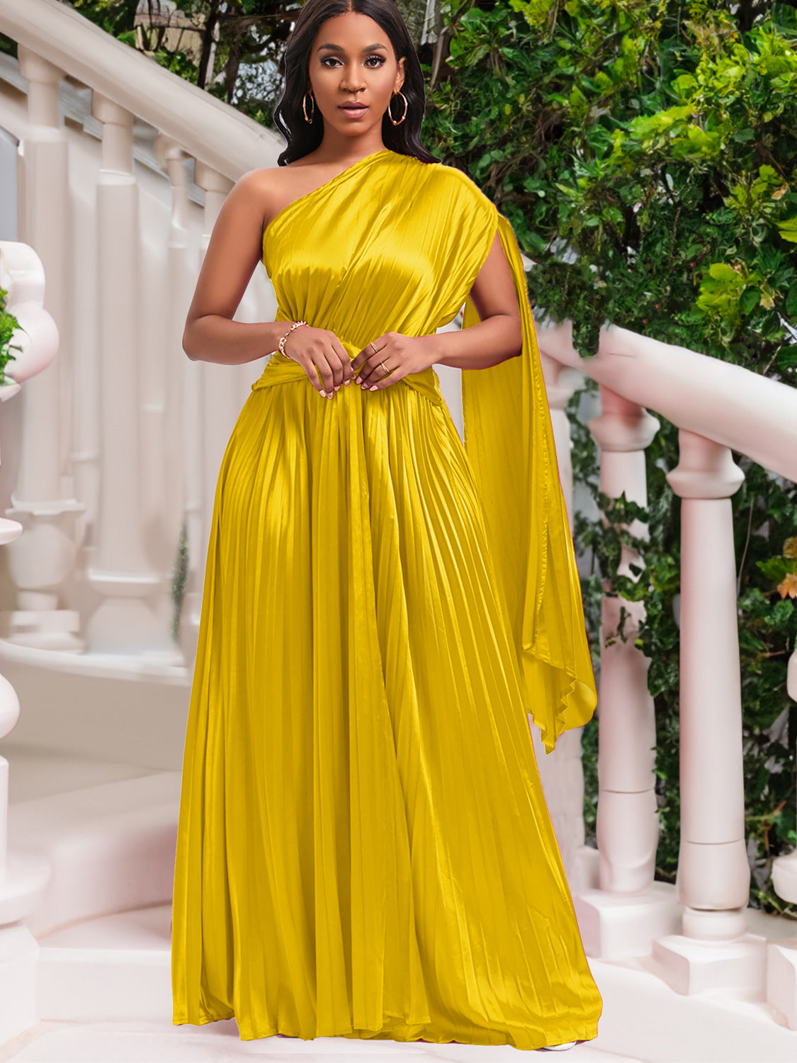 Women's Slash Shoulder Slim Waist Gown Dress 7