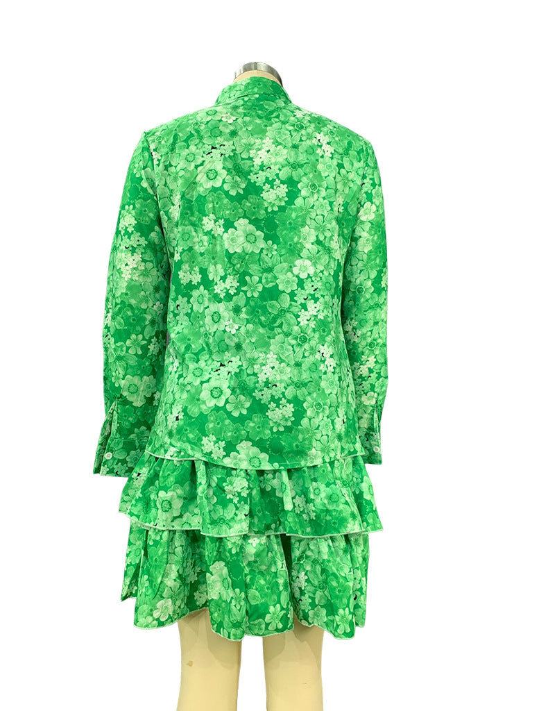 Women Printed Long Sleeve Shirt and SkirtTwo Piece Set 12