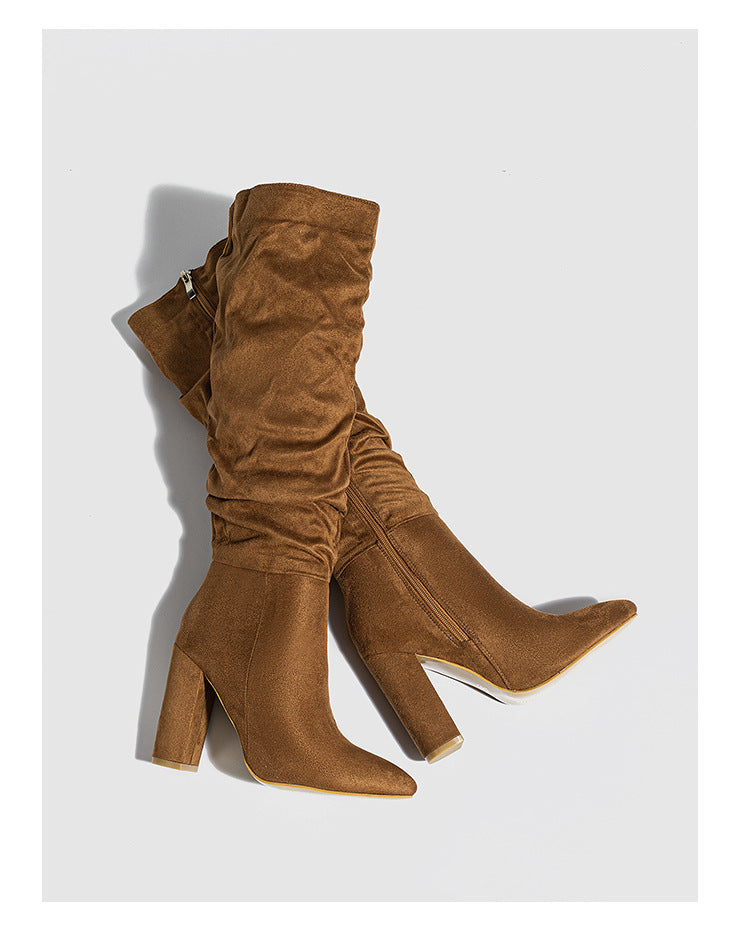 Women high-heeled suede wrinkled high-cut boots 23