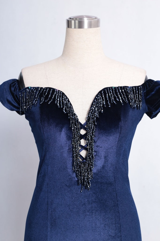 sexy off shoulder mermaid long velvet Formal Party evening dress 28