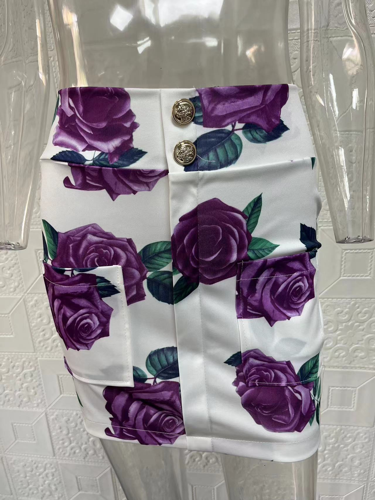 Women Printed Elegant Career Blazer and Print Skirt Two-Piece Set 49