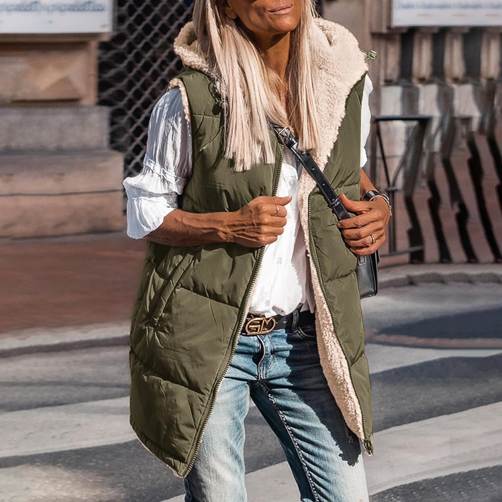 Women's Winter Clothing Loose Sleeveless Hooded Cotton Padded Vest Jacket 3