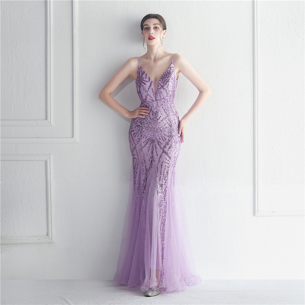 Mesh beaded sequin dress event exhibition long evening dress 12