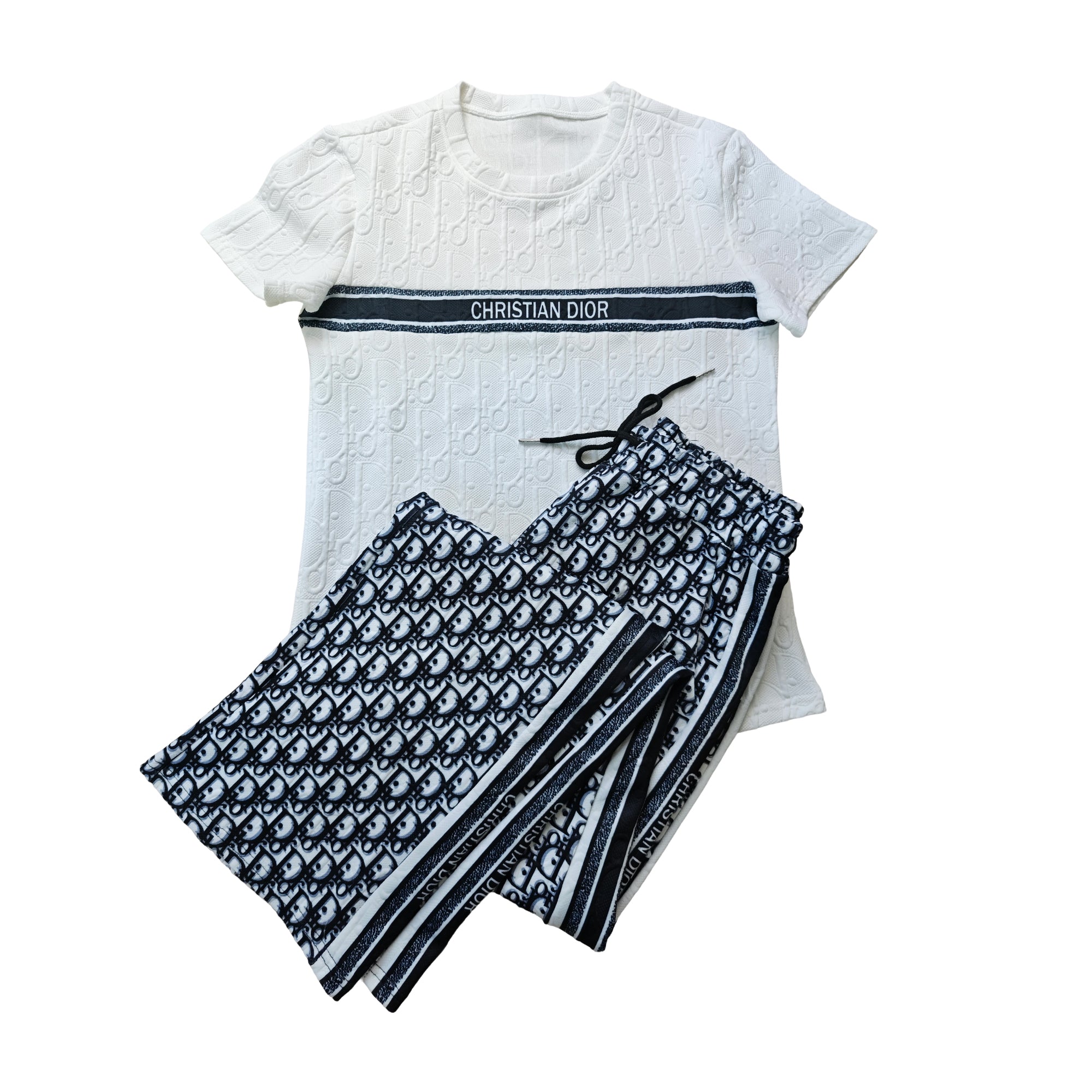 Women's Fashionable Loose Jacquard Short Sleeve Two-Piece Pants Set 6