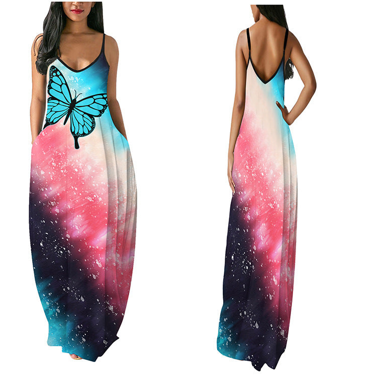 Women Sleeveless Strap Printed Beach Dress 6