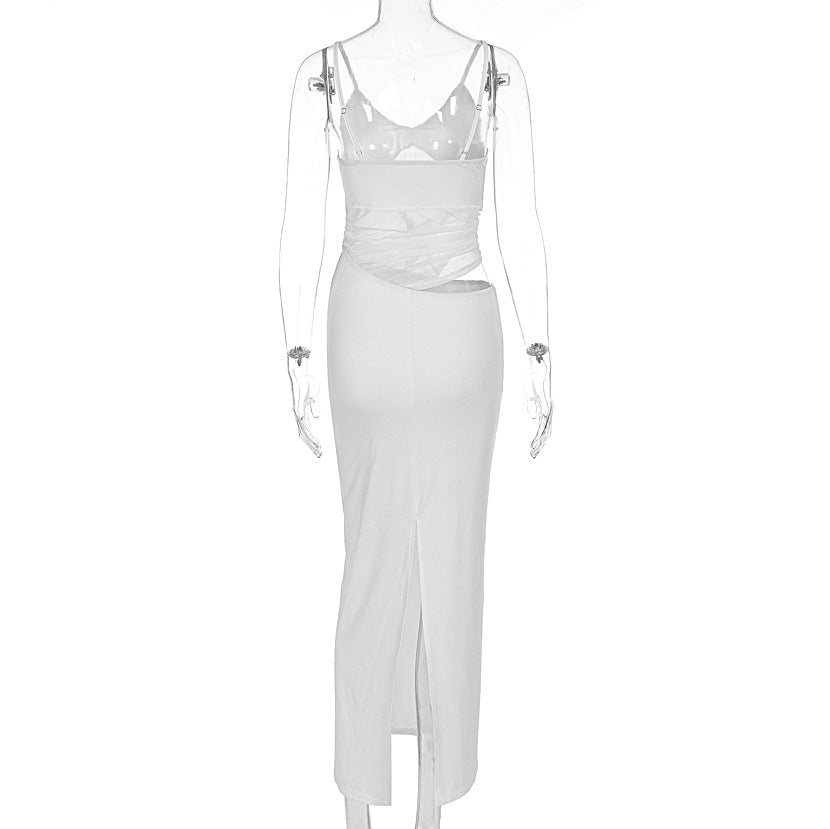 Women summer sexy Patchwork Mesh suspender backless bodycon dress 12