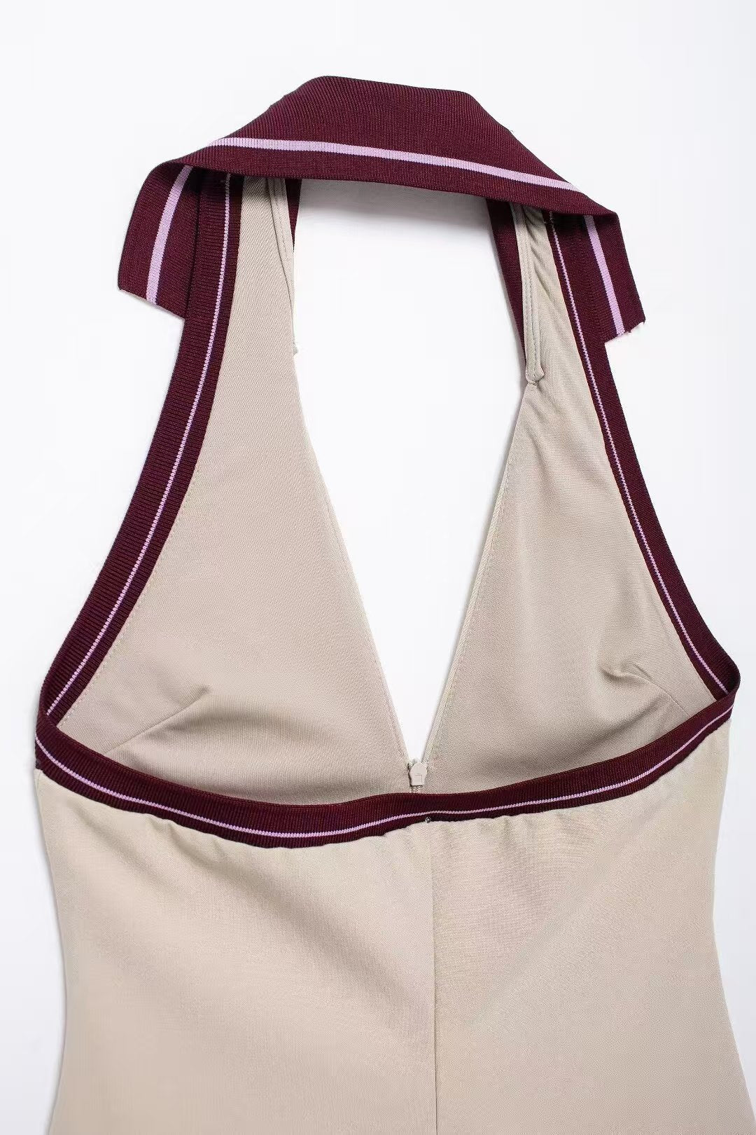 Women Ribbed Patchwork Halter Neck Backless Dress 10