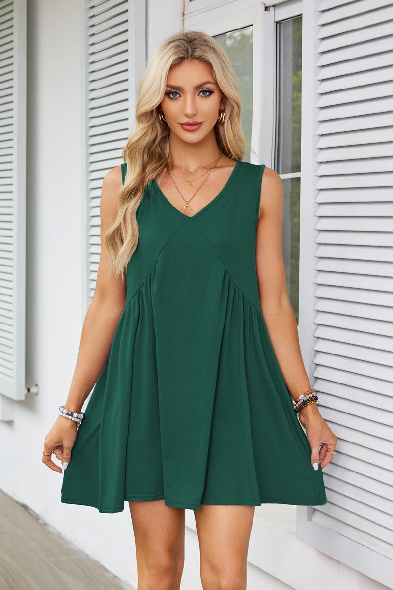 WomenŸ??s Sexy Strappy V-Neck Sleeveless Pleated Pocket Dress 25