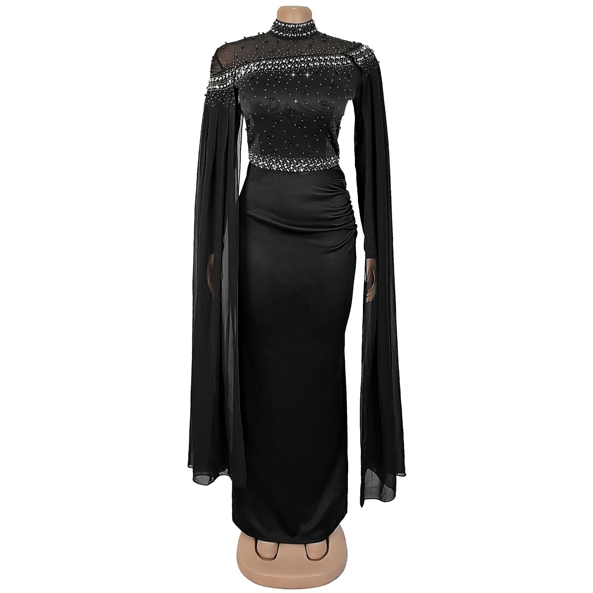 Women's Beaded Chiffon Mesh Cape Sleeve Evening Gown 4