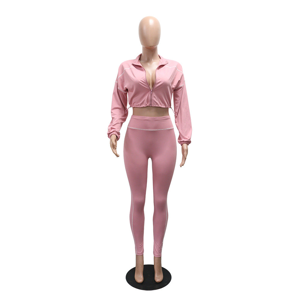 Women Casual Sports Long Sleeve Top and Pants Two-Piece Set 4