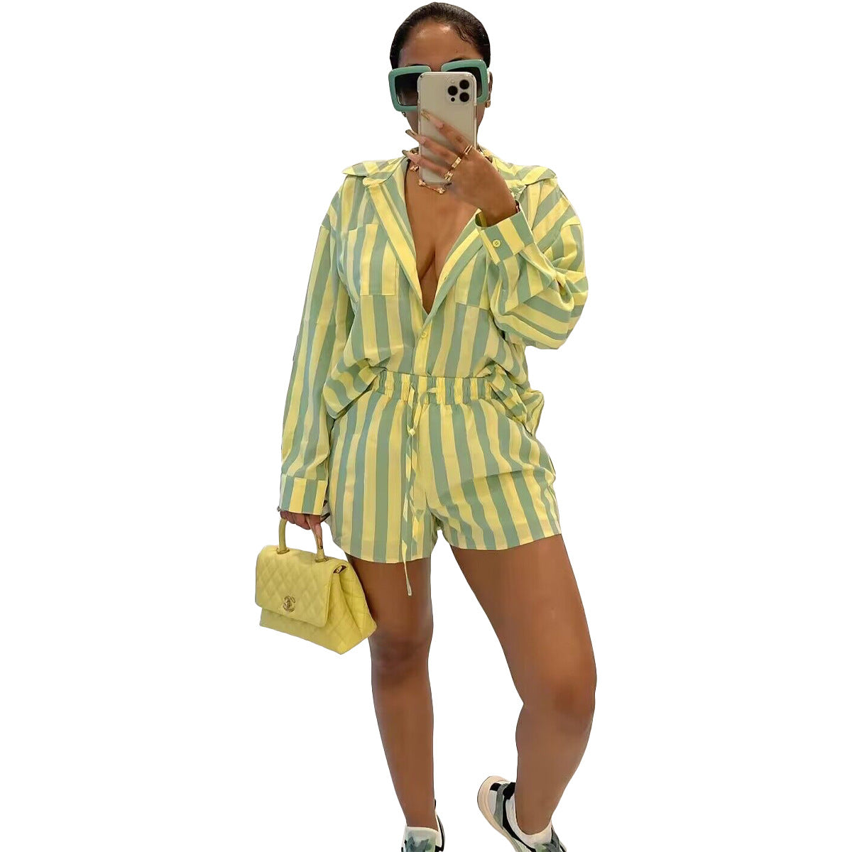 Autumn fashion striped shirt loose two piece women's clothing 7