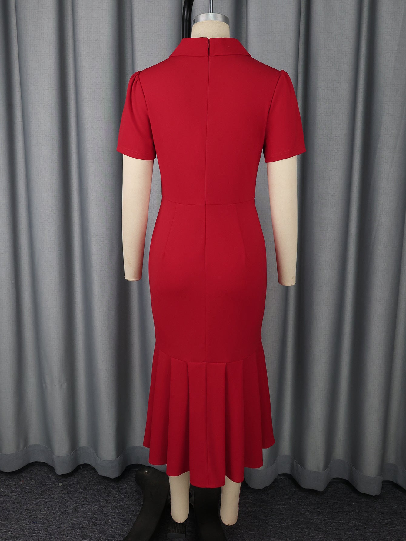 Elegant Turn-Down Collar Short-Sleeve Dress High-Waist Chic Formal Bodycon Gown 7