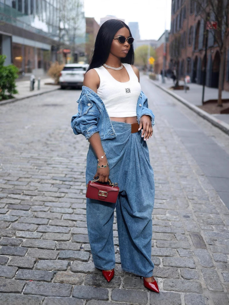 Women Street Denim Wide Leg Pants 3