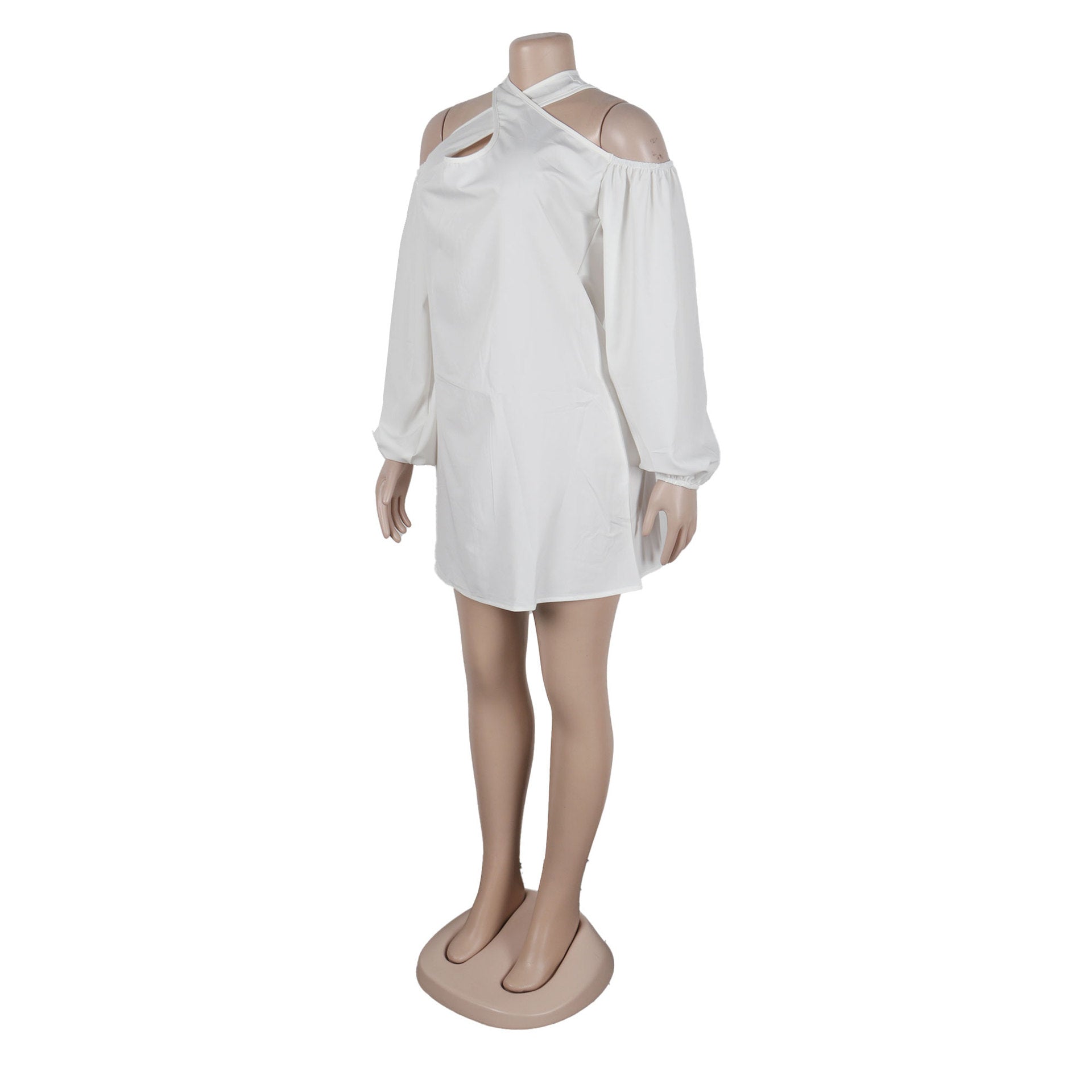 Women Solid Hollow Shoulder Crossover Dress 15