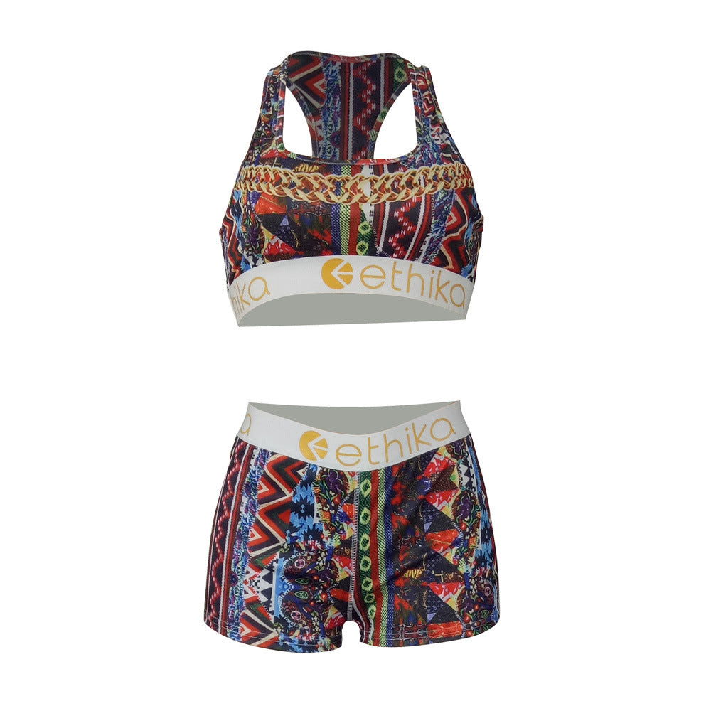 Women's Style Slim Fit Shorts Printed Two-Piece Set 13