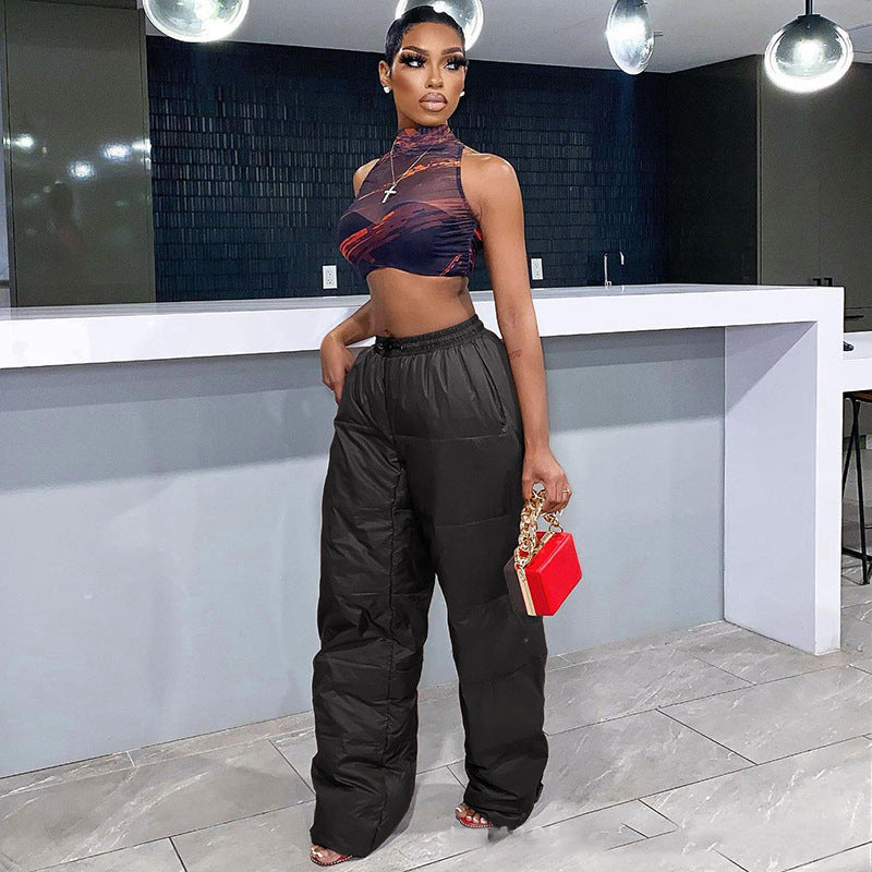 Women Vintage Lace Up Elastic Pocket Pant