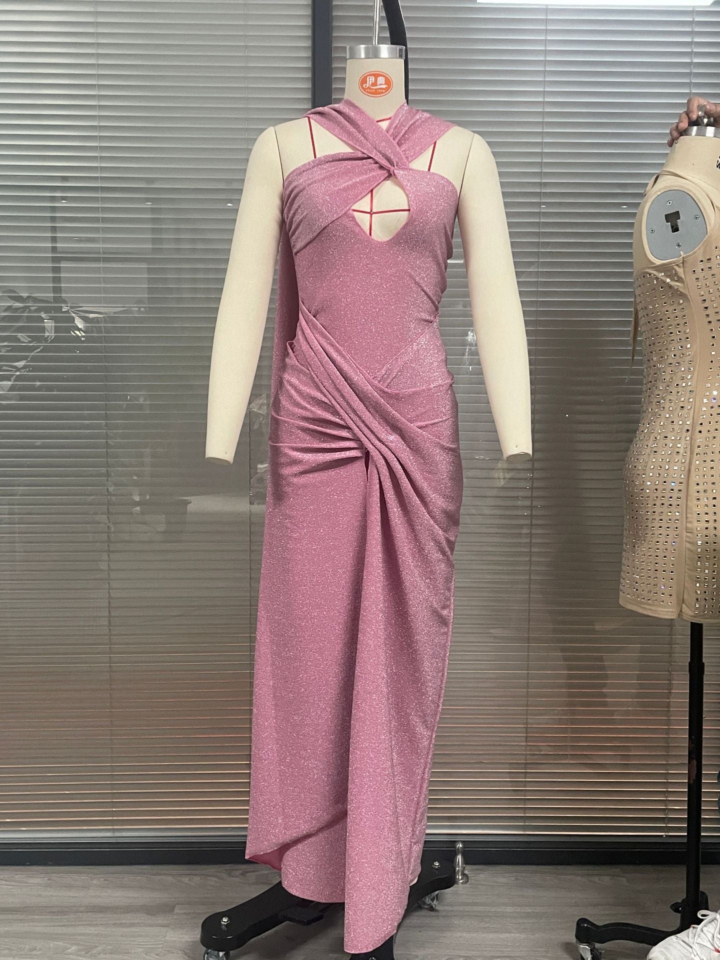 Women's Sequin Halter Sleeveless Glittering Evening Dress 8