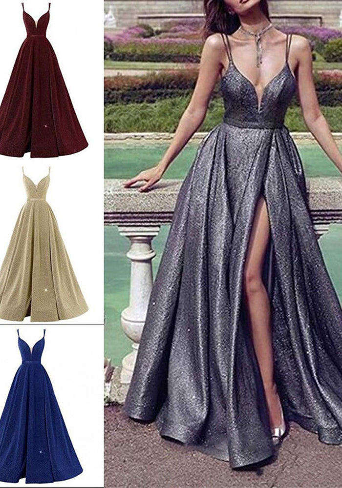 Women Formal Party V-Neck Sequined Strapless Party Bridesmaid Formal Party Evening Dress（Processing time need 3-6 days）