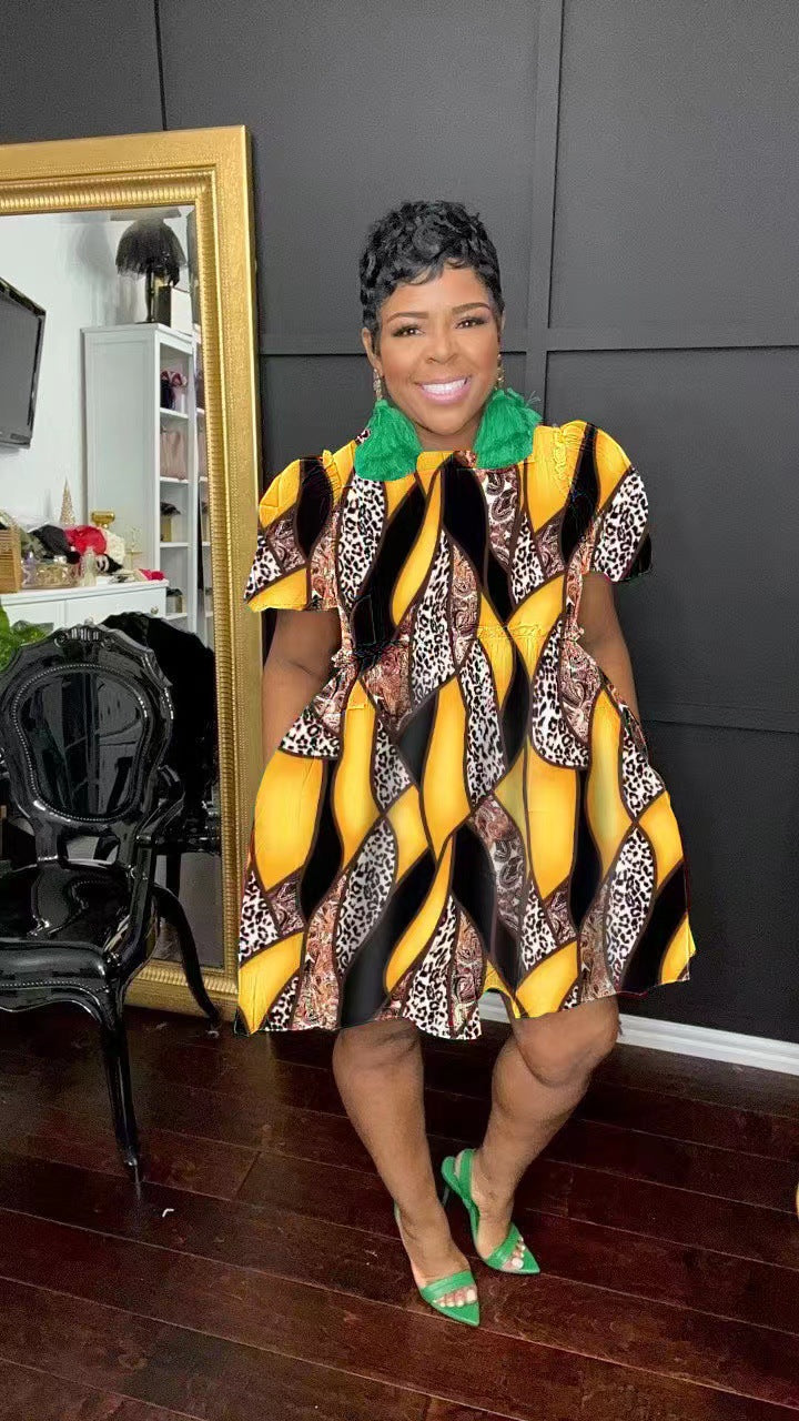 Autumn and winter women's printed front zipper dress 6