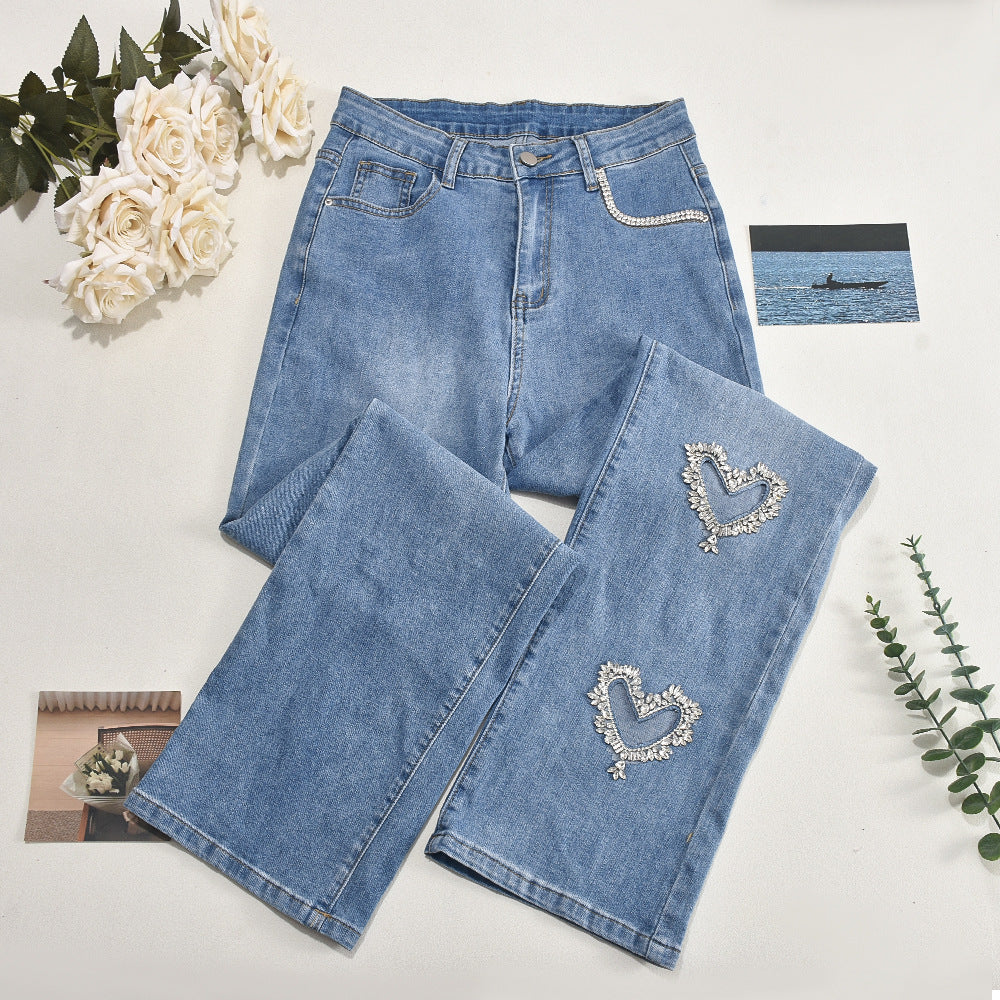 Women summer Style hollow Beaded washed Denim trousers 10