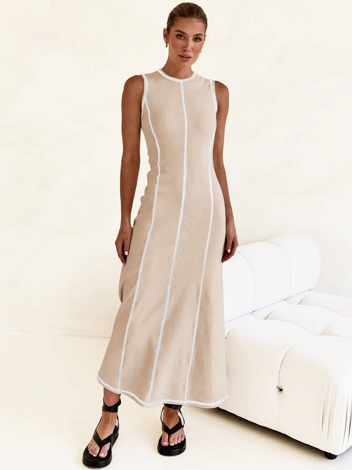 Round Neck Sleeveless A-Line Knitted Long Dress 35