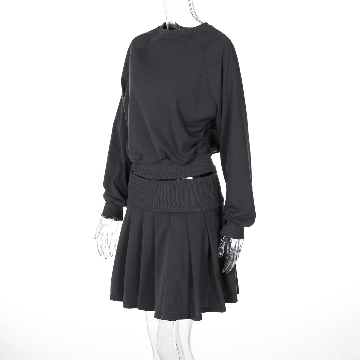 Autumn And Winter Solid Color Long-Sleeved Top Pleated Skirt Fashionable Casual Two-Piece Set 10