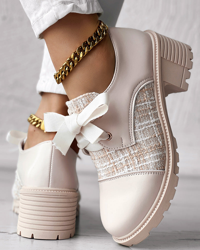 Women's autumn shoes thick heels and plaid patchwork leather shoes 5