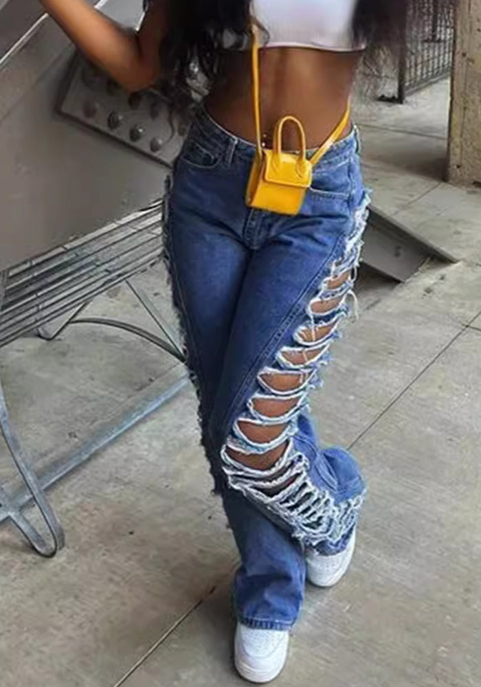 Women's Sexy Trendy Micro-Stretch Tight Fitting Ripped Denim Pants