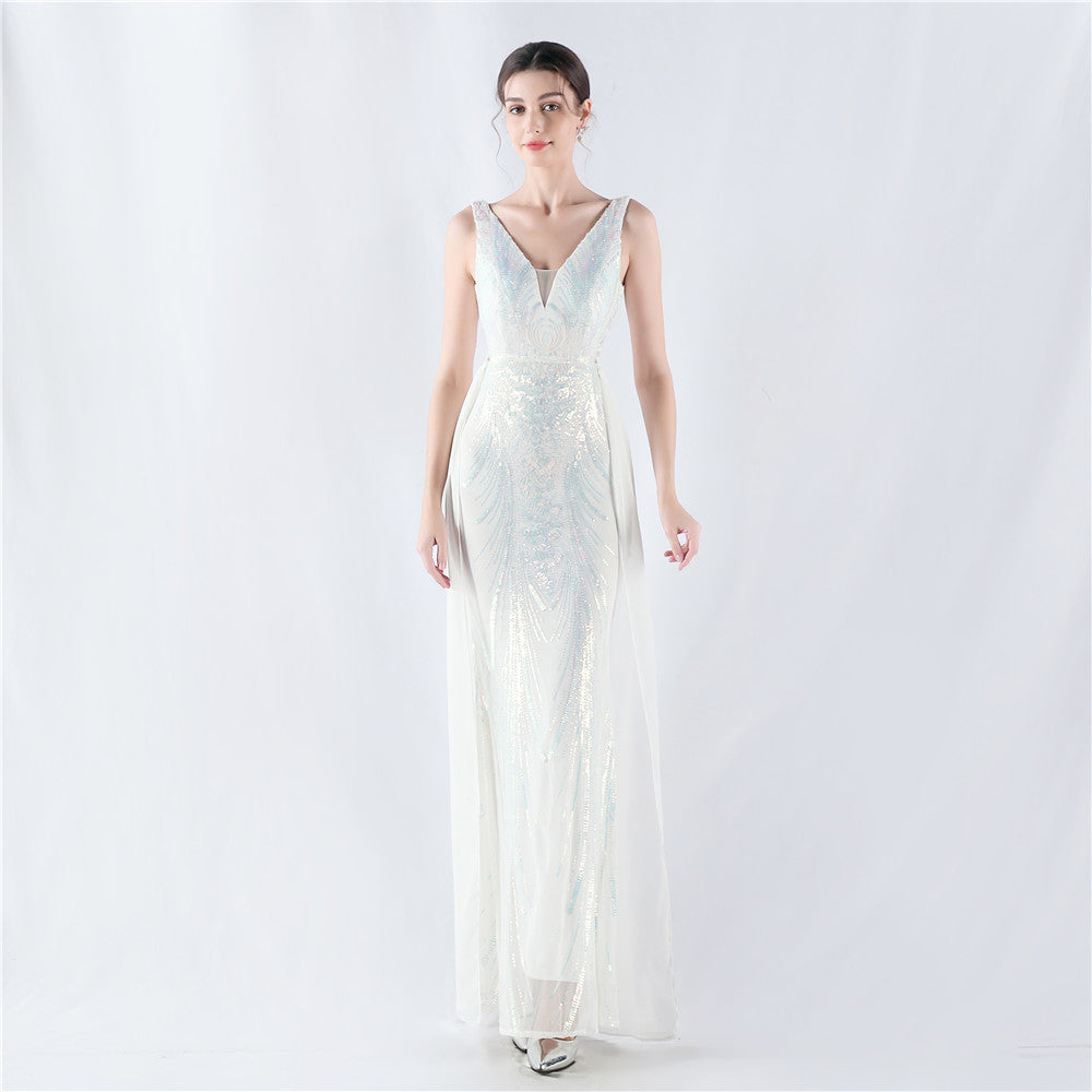 Elegant Sequin Rhinestone Chain Evening Dress 9