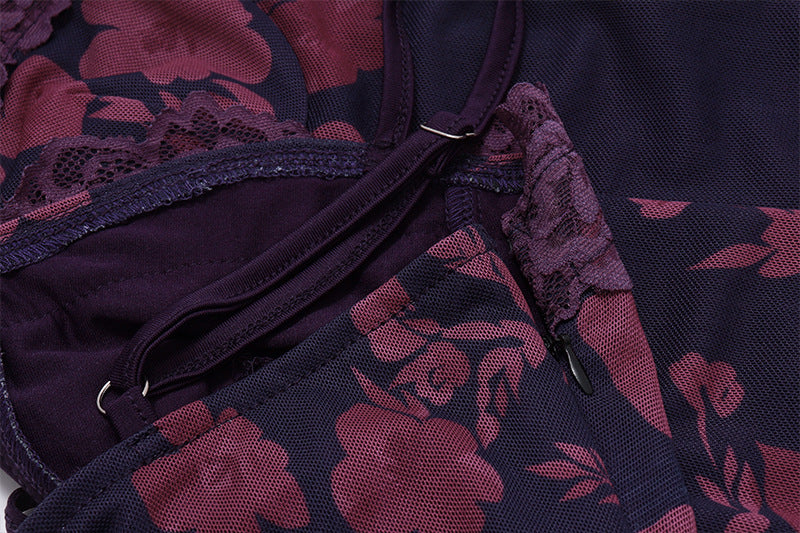 Spring style sexy Low Back Lace side retro print slit dress 11